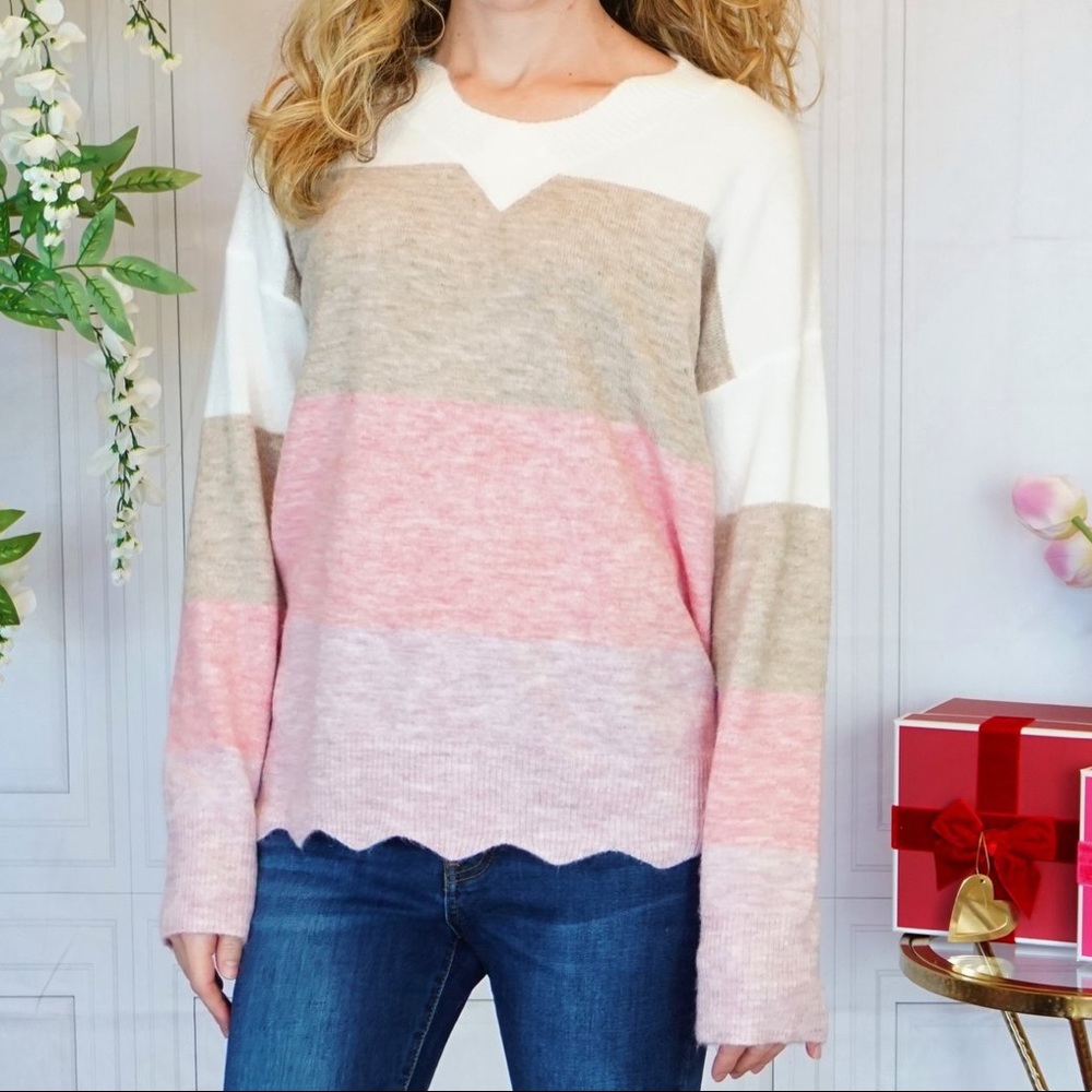 Pink Color Block Sweater